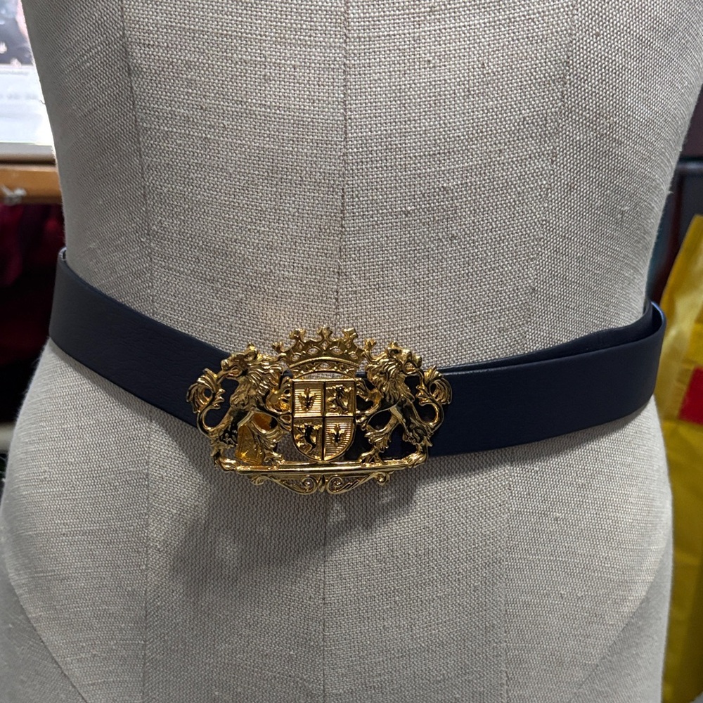 Elegant Navy Blue Belt with Gold Emblem